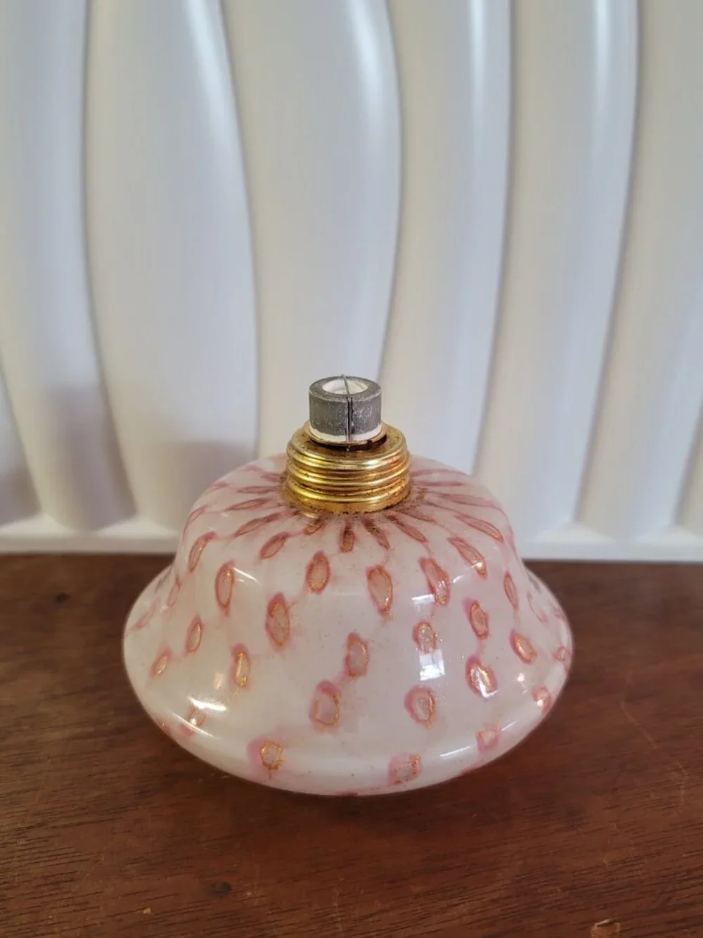 Rare Victorian Antique Blown Opalescent Polka Dot Glass Oil Lamp